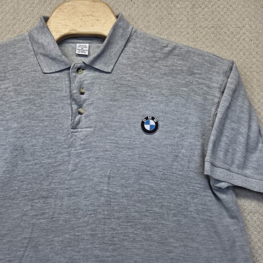 Vintage BMW Polo Shirt Men XL Heather Grey Embroidered Logo German Auto Golf 90s